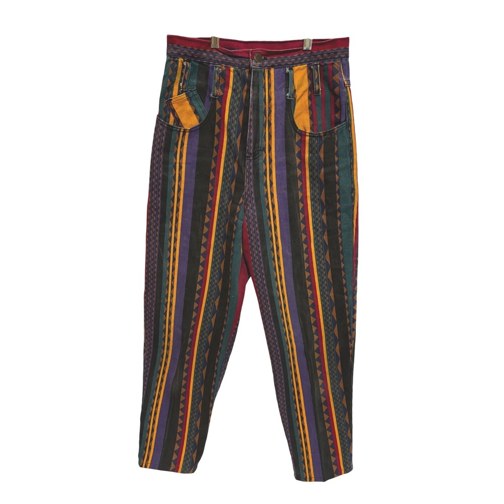 Vintage Concepts Southwestern Stripe High Waisted Barrel Leg Jeans sz 9 80's 90'